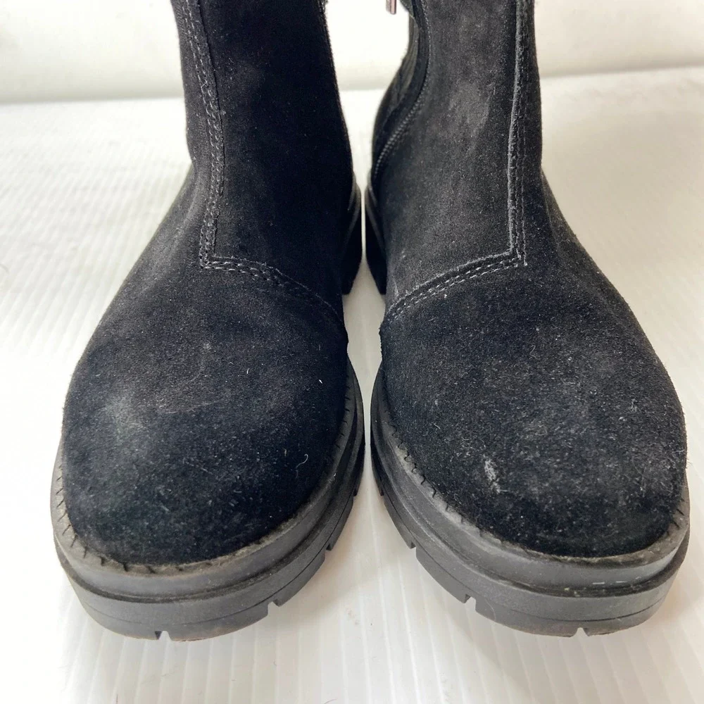 TOMS Astrid Lug Boot Water Repellent Black Suede Leather Womens 6.5